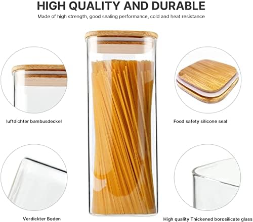 Glass Food Storage Jars 76 oz Set of 3,Glass Storage Containers Clear Glass Food Canister with Bamboo Lid Airtight For Serving Tea, Coffee, Flour, Sugar, Candy, Cookie, Spice and More (Square) - Image 3