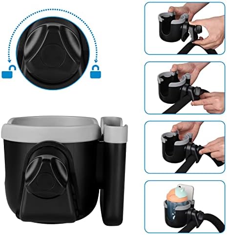 Accmor Stroller Cup Holder with Phone Holder, Bike Cup Holder, Universal Cup Holder for Uppababy Nuna Doona Strollers, 2-in-1 Cup Holder for Walker, Wheelchair, Scooter - Image 5