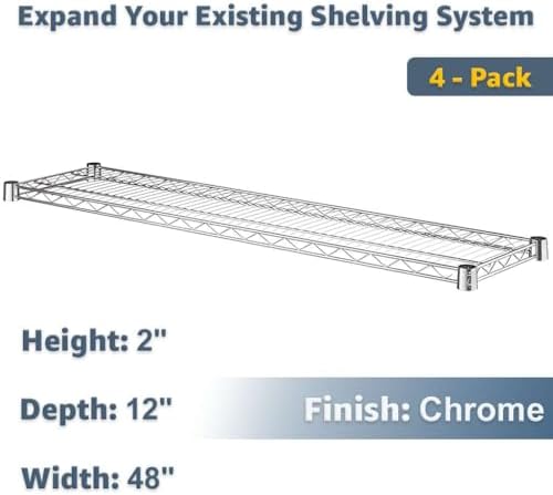 4-Pack Commercial 12"x48" Chrome Wire Shelves NSF Heavy Duty Storage Rack Parts - Image 2