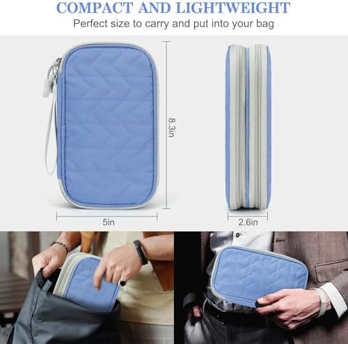 FYY Electronic Organizer, Travel Tech Pouch Bag, Medium, Blue Quilted - Image 2