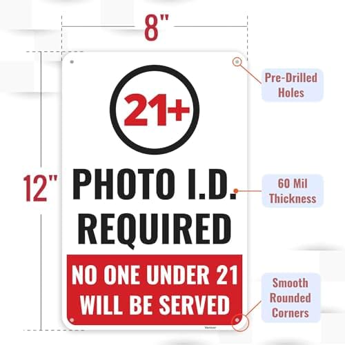 1PC 21+ Photo ID Required Sign, 12 x 8 Inches - Aluminum - Image 2