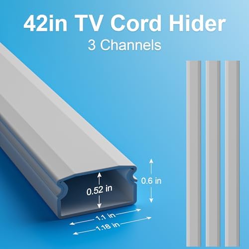 Yecaye TV Cord Hider, 42in Cord Cover Wall Mounted, W1.18in H0.6in, Grey - Image 3