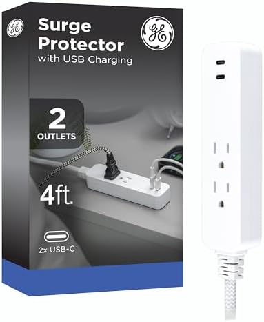 GE 2 USB C Extension Cord Power Strip, 2 Outlets, 4 Ft Braided Cord by Unknown