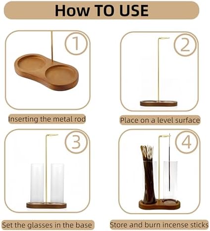 Incense Holder, Hang Upside Down Incense Sticks Burner Holder Storage with Glass Ash Catcher,Ideal Gift (Brown) - Image 4