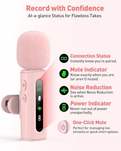 USB C Lavalier Microphone Wireless Mini Mic for Type-C Android Phone/Tablet/PC Video Recording Clip-on Mics with Rotatable Clip&Denoise Recording, Ideal for Vlog Tiktok Youtube Content Creator, Pink - Image 4