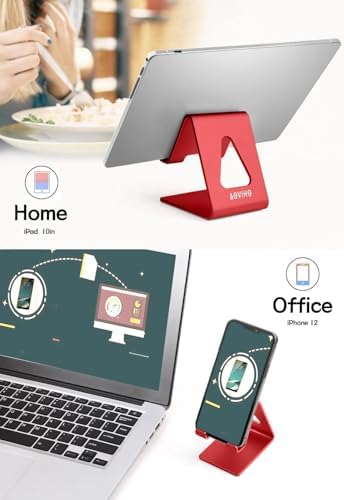 Aoviho Desk Cell Phone Stand, Phone Holder, Aluminum Mobile Phone Cradle Dock for iPhone 14 13 12 pro 11 X Xs max 8 7 6 6s Plus SE 5 5s SE Samsung, All Smart Phones, Red - Image 2