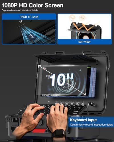 10 Inch IPS Sewer Inspection Camera with 512Hz Locator, 1080P AHD, 30/50M Cable, DVR, Auto Self-Leveling, 5X Zoom, TF Card, LED Lights for Pipe/Wall/Drain (100FT with Receiver) - Image 3