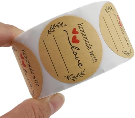 HAHIYO 1.5Inch 500P Round Natural Brown Kraft Stickers - Blank Kraft Labels Stickers Roll with Line to Write On, Homemade with Love Dot Stickers for Jar Canning Labels Price Tags Store Organizing by HAHIYO