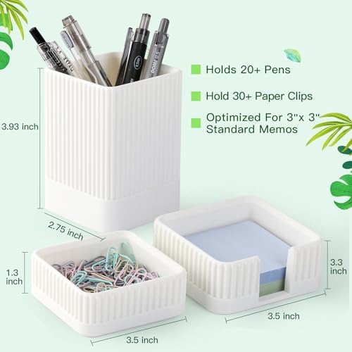 Aesthetic Desk Organizers and Accessories Set of 3 with Pen Holder,Paperclip Holder,Sticky Note Holder - Durable Plastic Pencil Holder for Office Women Men-Teacher Appreciation/Back-to-school Gift - Image 6