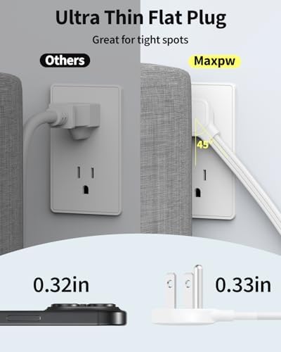 6 Ft Flat Plug Extension Cord Power Strip, 7 AC Outlets 4 USB(2C), 2 Pack - Image 5