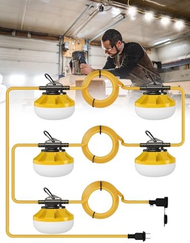 HYPERLITE Construction String Lights: 50FT 5 Bulbs Work Lights with Climbing Hooks - IP65 Waterproof Linkable LED Industrial Temporary Lighting for Construction Sites Attic Crawlspace Renovation by HYPERLITE