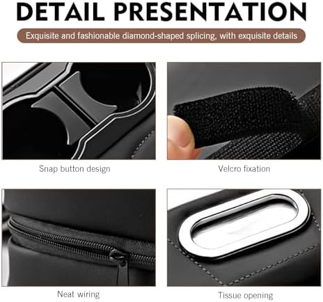 Car Armrest Box Mat, Multifunctional Soft Leather Center Console Height Enhancement Storage Armrest Decoration with Tissue Box, Cup Holder, Side Bags, Universal for Most Cars (Black) - Image 4