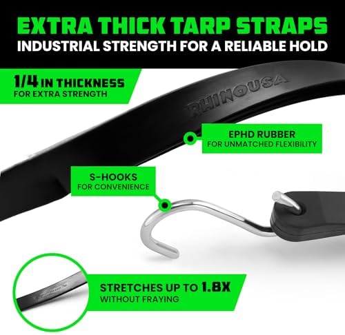 Rhino USA Rubber Bungee Cords with Hooks (12-Pack) - Heavy Duty Outdoor - Image 2