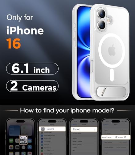 Temdan Magnetic Compatible with iPhone 16 Case, [Built-in Invisible Kickstand][Compatible with MagSafe][Military Grade Shockproof] Slim Translucent Matte Phone Case for iPhone 16 6.1" - Image 2