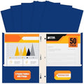 Better Office Products Blue Paper 2 Pocket Folders with Prongs, 50 Pack, Matte Texture, Letter Size Paper Folders, 50 Pack, with 3 Metal Prong Fastener Clips, Blue by BetterOfficeProducts