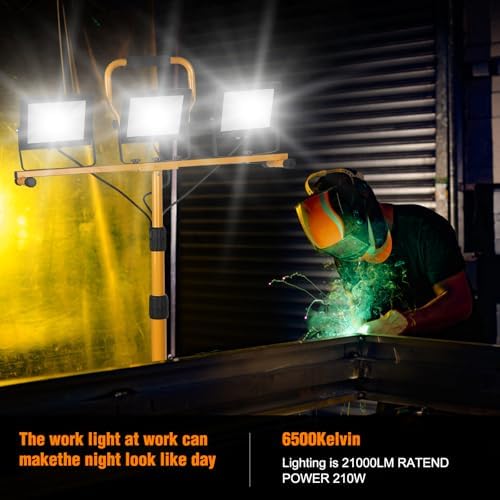 LED Work Lights with Stand, 21000 Lumen, 3-Head Adjustable Work Light - Image 2