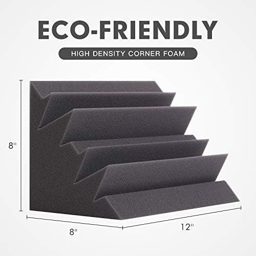 8 Pack - Bass Traps Acoustic Foam Corner, 8''x8''x12'' Black Bass Traps Corner Studio Foam, High Density and Fire-Proof Acoustic Panels Recording Studio Acoustical Treatments - Image 2