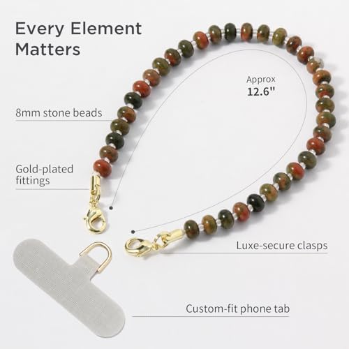 POSADINA Natural Stone Phone Charm, Beaded Healing Phone Wrist Strap, Handmade Cellphone Chain Lanyard with Tether Tab - Image 5