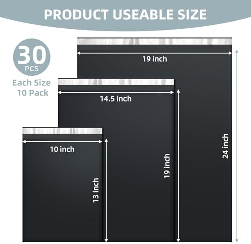 Famagic 30 Pack Black Poly Mailers Variety Pack, 10x13&14.5x19&19x24 - Image 2