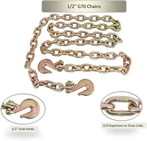 Mytee Products 2 Pack 1/2 Inch x 16 FT Grade 70 Binder Chain with Clevis Grab Hooks - G70 Transport Tow Chain - 11,300 Lbs Working Load Limit - Image 2