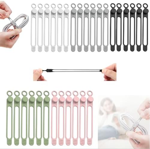 Data Cable Organizer, 2026 Upgrade Silicone Headphone Organizer, Silicone Cable Ties Reusable Cable Management Organizer Multipurpose Elastic Cord Organizer for Bundling and Fastening Cable (30Pcs) by PUSKIU