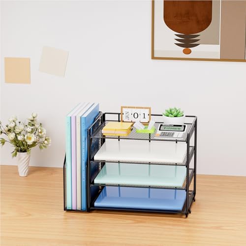 Marbrasse 4-Tier Paper Tray Organizer with File Holder, Black - Image 6