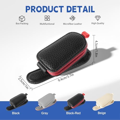 JUSTTOP 2Pack Sunglasses Holders for Car,Magnetic Leather Buckle Sun Visor Sunglass Clip,Ticket Card Clip Sunglasses Mount,Car Interior Accessories for Men and Women(Black-Red) - Image 2