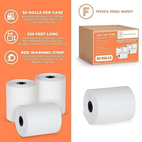 FRM 3 1/8 x 230 White Thermal Paper Receipt Rolls, Cash Register POS Receipt - Image 3