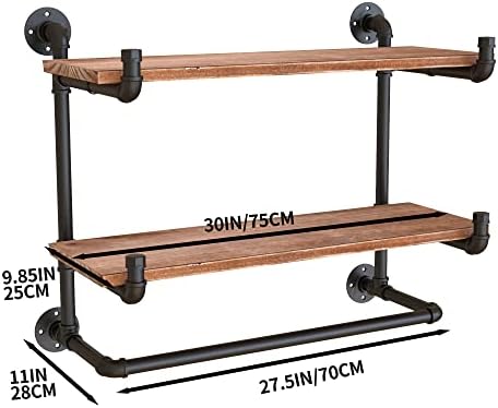 30in Industrial Pipe Clothing Rack,2-Tier Wall Mounted Clothes Rack, Pipe Clothing Rack with Shelf, Wall Hangers for Clothes, for Bedroom, Laundry, Living Room, Retail Store - Image 7