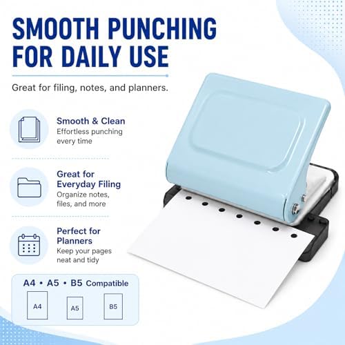 10 Hole Punch Binding Machine Kit for Planner (Blue) with 10 Multi-Color Spiral Coils, Adjustable A4 A5 B5 Paper Puncher, DIY Notebook Scrapbook Maker for Home Office School Organization - Image 4