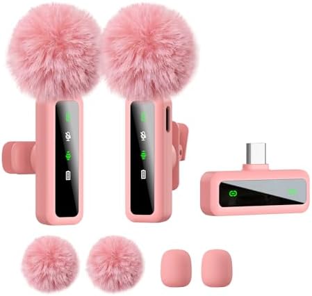 Wireless Lavalier Mic for iPhone, Android, PC, Live Stream, Vlog (pink) by Unknown