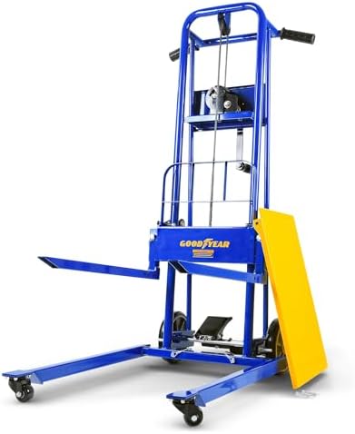 Goodyear Material Lift Winch Stacker, Pallet Truck Dolly, 330 Lbs 40" Max Lift w/ 8" Wheels, Swivel Casters [Patented] by Goodyear