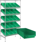 18" x 36" x 74" Heavy-Duty Commercial Chrome Shelving Unit with 20 Green Storage Bins - Metal Wire Utility Shelf for Tool, Office, Garage, and Warehouse Organization - Durable Storage Cabinet by Zedfire