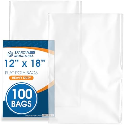 12" X 18" Open-End Flat Poly Bags (100 Count) - 2 Mil Plastic Clear Bags by SpartanIndustrial