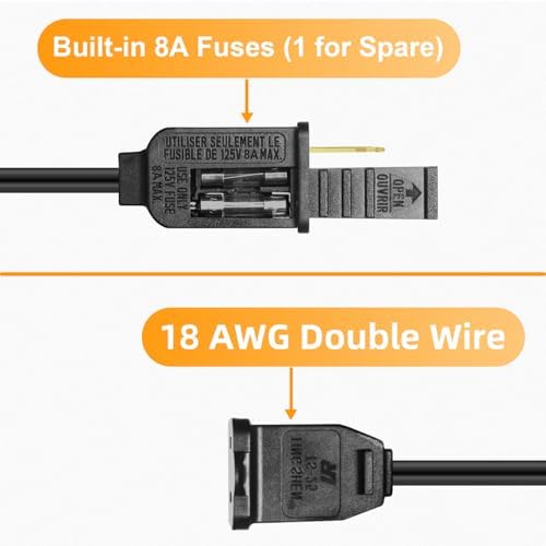 #18 Gauge Black Extension Cord 6 Ft, Polarized Plug 2 Prong Extension Cord for Christmas Lights Indoor Outdoor Waterproof, 120Volts / 8Amps, Connect Up to 960Watts Holiday Light (3 Pack,Total 18Ft) - Image 2