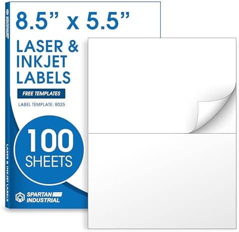 8.5" X 5.5" Matte White Printable Half Sheet Shipping Labels by SpartanIndustrial