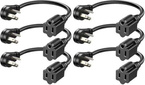 DEWENWILS 1FT Short Extension Cord, Flat Head Extension Cord Indoor with 3 Prong, Low Profile Power Cable SJT 14 AWG Flexible Power Cord for Home Kitchen, ETL Listed, 6 Pack by DEWENWILS