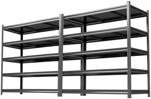 2pack Garage Shelving Heavy Duty Storage Shelves for Garage, 2500 LBS Adjustable 5 Tier Shelving Unit, Metal Garage Shelving for Industrial, Basement, Warehouse (63''Hx46''Wx20''D, Black) by Ergonova