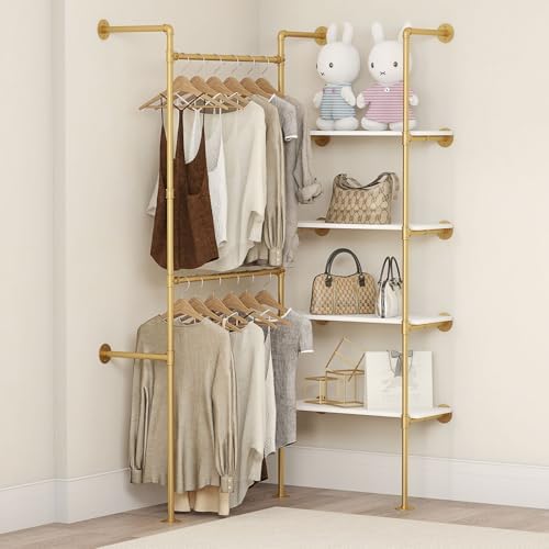 Industrial Pipe Clothing Rack with Shelves - Image 4