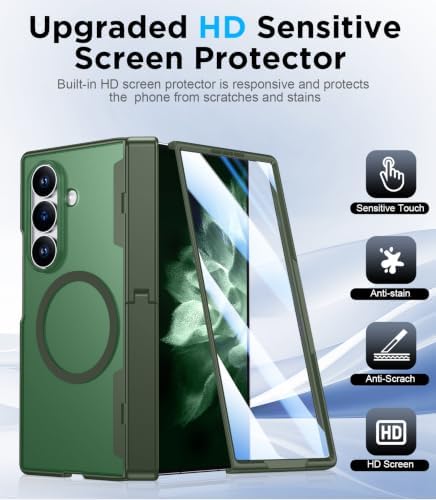 Temdan for Samsung Galaxy Z Fold 8 Ultra Case,[Compatible with MagSafe][Built-in HD Screen Protector & Kickstand][Hinge Protection] Translucent Matte Shockproof Phone Case for Z Fold 8 Ultra,Green - Image 6