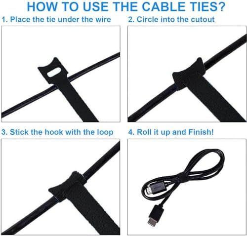 California JOS 60 PCS 6 Inches Reusable Cable Ties, Adjustable Cord Straps, Cable Organizer, Cord Wrap and Hook Loop Cords Management - Black - Image 4