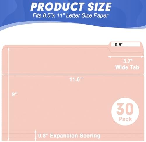 File Folder, HERKKA 30 Pack 1/3 Cut Tab File Folders, File Folders Great for Organizing and Filing, Letter Size, Pink - Image 2