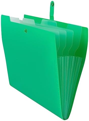JAM PAPER Slim Expanding File Folder - 5 Pocket Plastic File Folder – Snap Closure - 9 x 11 1/2 - Green - Sold Individually by JAMPaper