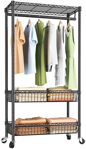 Golpart Heavy Duty Rolling Clothes Rack Wheels Portable Metal Garment Rack by Golpart