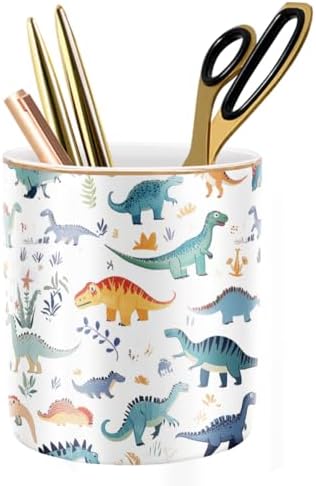 Pen Holder, Pencil Cup for Desk, Cute Makeup Brush Holder, Durable Ceramic Organizer Decor for Room, Office, Classroom, Cute Dinosaur Pattern by WAVEYU