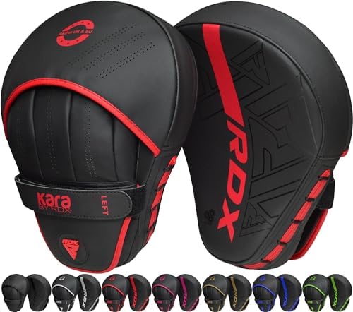 RDX Boxing Pads Curved Focus Mitts, Maya Hide Leather Kara Hook and jab Training Pads, Adjustable Strap Ventilated, MMA Muay Thai Kickboxing Coaching Martial Arts Punching Hand Target Strike Shield by RDX