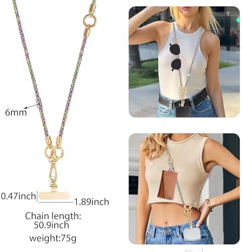 Crystal Phone Strap Crossbody Rhinestone Cell Phone Neck, Rainbow - Image 6