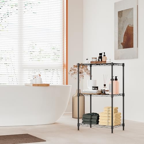 IZEUK 3 Tier Metal Wire Shelving Rack Storage Shelves for Kitchen, Bedroom, Living Room or Laundry Room, Black, 17.7" W x 11.8" D x 28.8" H - Image 2