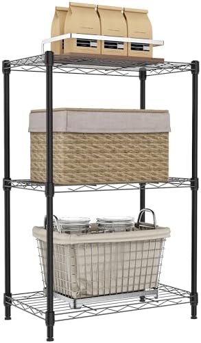IZEUK 3 Tier Metal Wire Shelving Rack Storage Shelves for Kitchen, Bedroom, Living Room or Laundry Room, Black, 17.7" W x 11.8" D x 28.8" H by IZEUK
