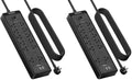NTONPOWER 15 ft Extension Cord, Flat Plug Power Strip with USB, 12 Outlets Wall Mount, 2100 Joules, 1875W, 15A Circuit Breaker for Home Office Dorm Essentials, Black (Pack of 2) by NTONPOWER